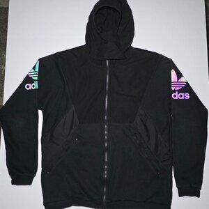 Adidas Mens Black Full Zippered Hooded Jacket With Zippered Pockets Size Large